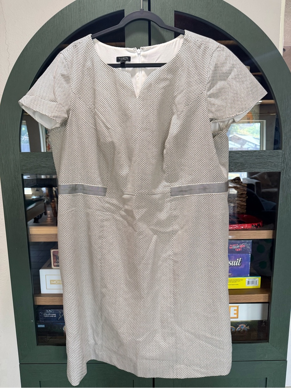 Talbots Cream and Gray Short Sleeve Shift Dress
